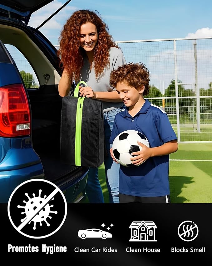 GLORIEROO Smell Proof Shoe Bags for Travel-Soccer Cleat Bag Smell Proof with Active Carbon Fabric | Odor-Absorbing Water-Resistant Track Shoe bags for Sports (Black & Grey, UP TO US14)