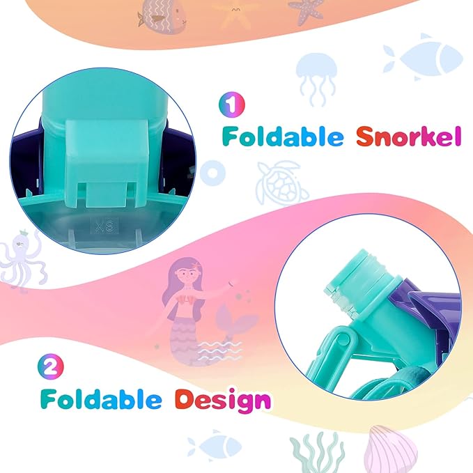 Full Face Snorkel Mask for Kids 4-16, 180 Degree Panoramic View Snorkeling Set Anti-Fog Anti-Leak, Foldable Dry Top Snorkeling Gear for Kids