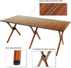 ROCK CLOUD Folding Camping Table Aluminum Portable Roll-Up Picnic Table 4-6 Person for BBQ Backyard Patio Party, 48x24 in, Wood Grain