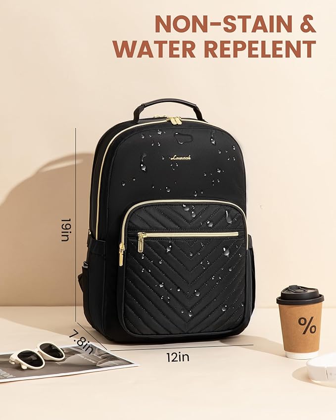 LOVEVOOK Laptop Backpack for Women with Giant Tumbler Holder 17.3 inch,Designer Travel Backpack Laptop Bag College Backpack,Quilted Work Nurse Teacher Backpack Purse Computer Bag Casual Daypack, Black