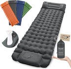 Sleeping Pad for Camping, 4in Thickness Inflatable Sleeping Mat with Adjustable Pillow & Built-in Foot Pump,Lightweight Camping Air Mattress with Waterproof Nylon for Hiking (Grey, Single)