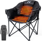 LILYPELLE Oversized Heated Camping Chair, Patio Lounge Chairs with 3 Heat Levels, Portable Folding Heated Chair Round Moon Saucer Folding Lawn Chair Outdoor Chair for Camping, Lounge Patio