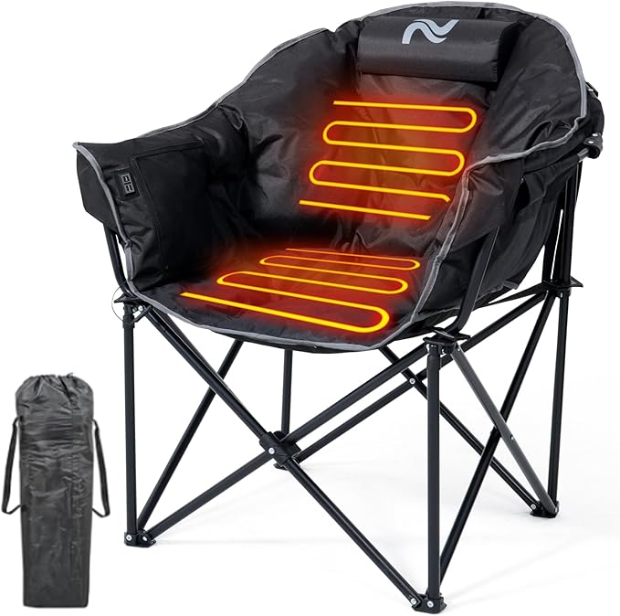 LILYPELLE Oversized Heated Camping Chair, Patio Lounge Chairs with 3 Heat Levels, Portable Folding Heated Chair Round Moon Saucer Folding Lawn Chair Outdoor Chair for Camping, Lounge Patio