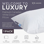 Lincove Cloud Natural Canadian Down and Waterfowl Feather Pillow, White Luxury Sleeping Pillow - 625 Fill Power, 500 Thread Count Cotton Shell, Made in Canada, Standard - Soft, 1 Pack