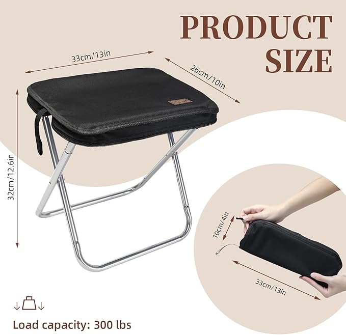 Portable Stool for Adults, Folding Lightweight Camping Chair, 300LBS Capacity Aluminum Alloy Foldable Stool for Hiking and Fishing