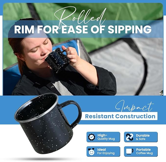 Toughty Enamel Coffee Percolator - Stovetop Coffee Maker for Camping, Open Fire, Grill, or Stove - Vintage Coffee Pot - Durable Old-Fashioned Metal Percolator w/ 2 Cups & 12 Coffee Filters - Black