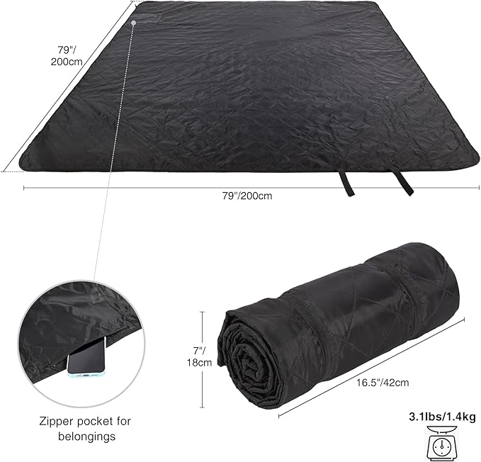 REDCAMP Extra Large Waterproof Stadium Blanket for Cold Weather, Soft Warm Fleece Camping Blanket Windproof for Outdoor Picnic Sports, 79”x 79” Green Grid