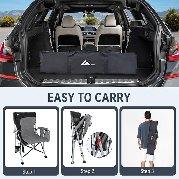 Ablazer 2-Pack Camping Chairs for Adults, Support 350LBS Lawn Chairs with Cup Holder & Cooler Bag, Folding Chairs for Outdoor, Fishing, RV Trip