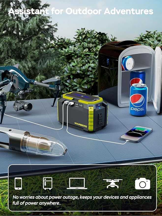 MARBERO Solar Generator 150W Peak 150Wh Portable Power Station with Solar Panel Included Camping Power Supply with AC Outlet DC USB Ports for Outdoor RV Fishing Emergency