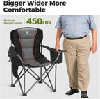 ALPHA CAMP Oversized Camping Chair Heavy Duty Lawn Chair with Cooler Bag Support 450 LBS Steel Frame Collapsible Padded Arm Quad Lumbar Back Folding Chair for Lawn Outdoor