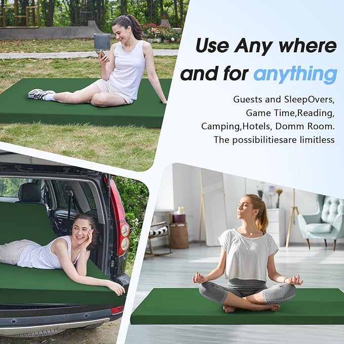 CYMULA Memory Foam Camping Mattress Pad,3inch Sleeping Pad for Camping,Non-Slip Bottom Floor Cot Car Mattress Bed with Retaining Portable Roll up Mattress Pad Mat for Travel Truck Guest Bed Tent