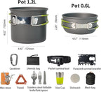 Camping Cookware Mess Kit, 16 pcs Backpacking Cooking Set, Lightweight Camping Pots and Stove Set for 1-2 Person, Outdoor Cooking Gear Ideal for Camping, Hiking, Backpacking and Picnic