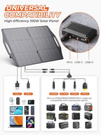BigBlue 100W Solar Panel w/USB-C(45W PD)+USB-A(Fast Charging 18W) & MC-4 Ports, IP68 Waterproof, Camping Essentials, Folding Portable Solar Charger w/Kickstand for Power Stations, Phones, Tablets