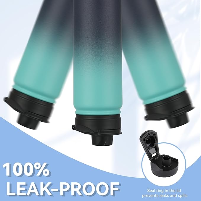 HASLE OUTFITTERS Insulated Water Bottle 22 oz Double Wall Stainless Steel Water Bottle Wide Mouth with Straw Lid & Spout Lid Keeps Cold or Hot(Green Blue Gradient,1)