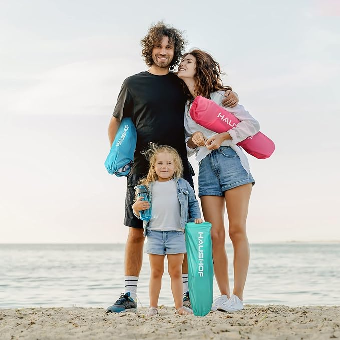 HAUSHOF High Back Beach Chair, Mesh Back Folding Chair, Lightweight Low Seat Camping Chairs with Cup Holder, Carry Bag, Padded Armrest for Outdoor Beach Lawn Camping Picnic Festival