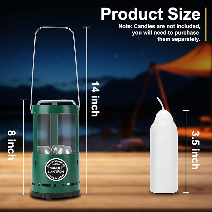 Candle Lantern, Camping Gear for Campers and Emergency Use, Without Candles (Upgrade Green)