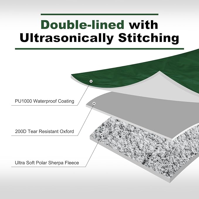 Sherpa Warm Outdoor Camping Blanket - Waterproof Stadium Blanket for Cold Weather, Camp, Sports Mom and Concert - Camping Quilt 80" X 58" (Green)