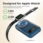 Magnetic Portable Charger 26800mAh for iPhone 16/15/14/13/12 with Built-in Cables，6-in-1 Wireless Power Bank with iWatch Charger and Compatible with Samsung, Android Phones, AirPods(Blue)