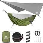 Camping Hammock Mosquito Net with Rain Fly - Rain Fly Tarp & Hammock Bug Net, Portable Parachute Nylon Hammock for Outdoor, Hiking, Backpacking, Backyard, Beach, Travel (Hold Up to 500lbs)