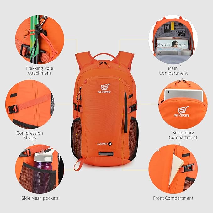 SKYSPER Small Hiking Backpack, 20L Lightweight Travel Backpacks Hiking Daypack for Women Men