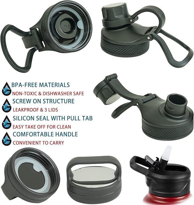 Vacuum Insulated Sports Water Bottle with Straw Lid Dustproof, 3 Lids, 24/32/40/64 Oz BPA Free Double Wall Stainless Steel Water bottle, Keep Cold 24 Hour/Hot 12 Hour-32 Oz Gradient Orange