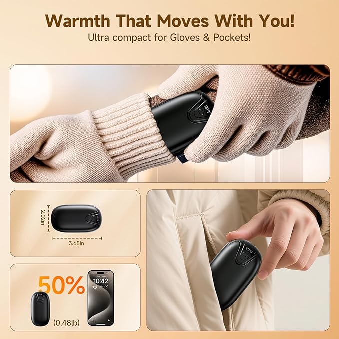4 Pack Hand Warmers Rechargeable, 3 s Fast Heating USB 2 in 1 Pocket Hand Warmer, 3-Settings Outdoor/Indoor/Camping/Warm Gifts for Women MenKids （Write Black）