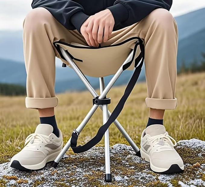 Folding Camping Stool,16.5" Folding Camping Chairs,Portable Tripod Seat,Outdoor Travel Tall Chair for Camping Walking Hunting Hiking Fishing Mountaineering Picnic Beach BBQ Garden Lawn(apricot)