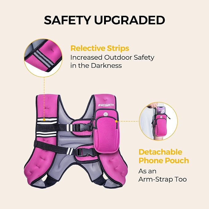 PACEARTH Weighted Vest,4lb/6lb/10lb/12lb/16lb/20lb/25lb/30lb Weight Vest with Reflective Stripe, Body Weight Vests Adjustable for Men, Women Workout, Strength Training, Running, Walking, Jogging