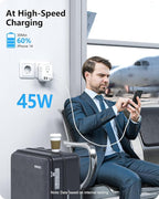 LENCENT Germany France Travel Power Adapter, PD 45W USB C Fast Charger, Schuko Type E F Plug Adaptor with 4 Outlets, Travel Essentials for US to Europe EU Spain Greece Russia Germany South Korea