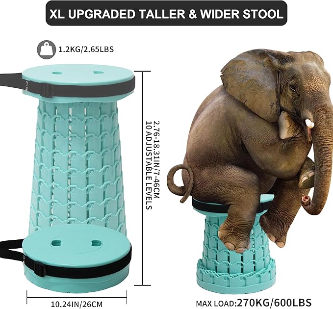 ALEVMOOM Upgraded Collapsible Stool with Thickened Cushion 18.31",600Lbs Max Weight Wider & Taller Pop Up Stool, Heavy Duty Portable Retractable Folding Chair or Travel Foot Rest for Camping Outdoors