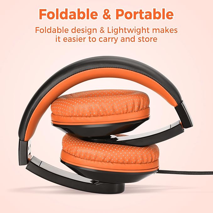 rockpapa Comfort+ Kids Headphones with Microphone, Boys Girls Student Over-Ear Headphones Wired Foldable for School Classroom Laptop PC Computer Tablet Black/Blue+Black/Orange