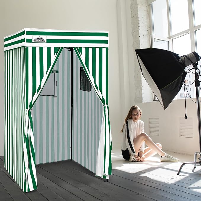 EAGLE PEAK Flex Compact 4x4 Pop-up Canopy Changing Room, Portable Privacy Dressing Room for Indoor Fashion Photoshoots, Camping, or Pool, White/Green