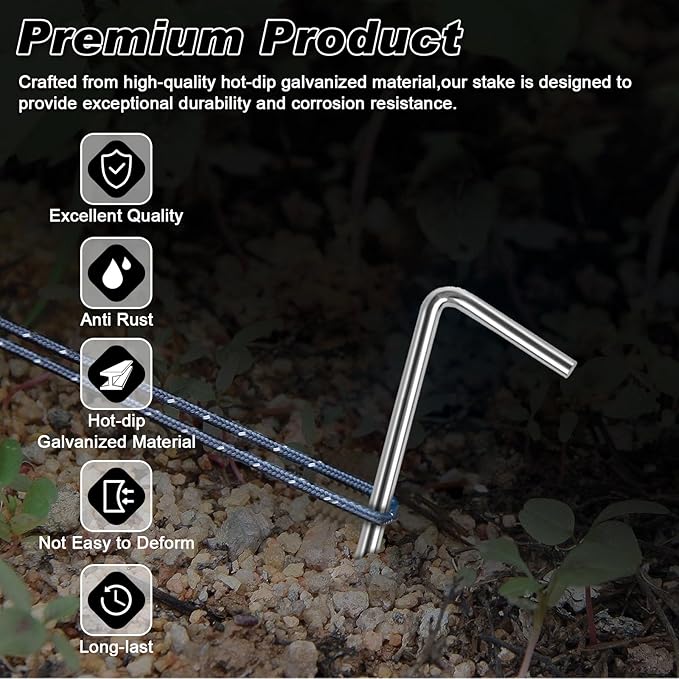 FEED GARDEN 7 Inch Tent Stakes 50 Pack Yard Inflatable Stakes for Outdoor Decorations Metal Pegs Heavy Duty Garden Hooks Camping Tent Spikes for Canopies, Tarp and Outdoor Christmas Decorations