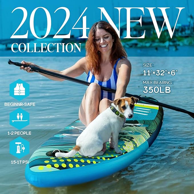 Paddle Boards for Adults, 10'6"/11"/11'6" Inflatable Paddle Board, Super Non Slip Eva, Stand Up Paddle Board with Removable Fins, Adjustable Paddle, Pump, Shoulder Strap, Leash, Standing Boat