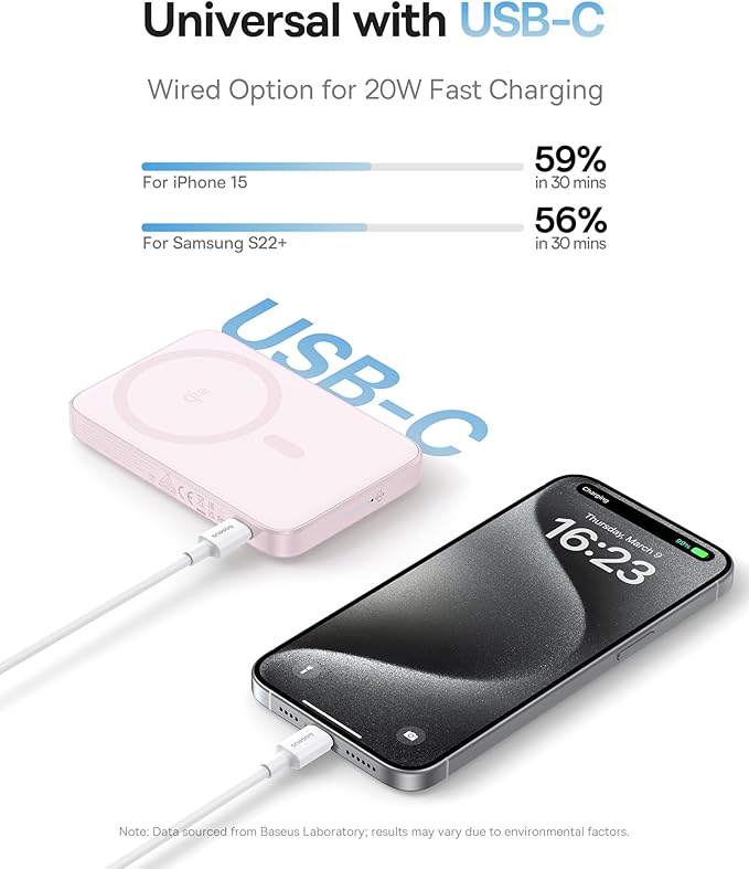 Baseus PicoGo Magnetic Power Bank, Qi2 Certified 15W Ultra-Fast Wireless Portable Charger with Stand, Ultra-Slim 5000mAh Battery Pack for iPhone 17 Pro Max 16/15/14/13/12