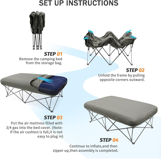 KAMPKEEPER Camping Cot,Camping Cots for Adults,Folding Camping Cot with Inflatable Air Mattress and Carry Bag,for Outdoor Travel Camp Beach Vacation (not Included The Airpump)