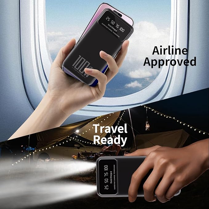 DJKK Portable Charger Power Bank 26800mAh 22.5W Fast Charging Slim External Battery Pack, LCD Display PowerBank with 2 USB 22.5W MAX & USB C 18W in/Out Compatible with All Smart Phones (Black)