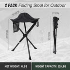 REDCAMP 2 Pack Extra Tall Folding Tripod Stools for Adults, Lightweight Portable Camping Stools for Blinds, Small Tripod Chairs for Fishing Backpacking Travel, Black