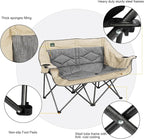 Northroad Folding Loveseat Camping Chair Portable Double Duo Full Padded Garden Chair for 2 Person Sofa w/ 2 Cup Holder,Wine Glass Holder,Mesh Storage,Support 600lbs for Picnic Beach Travel (Beige)