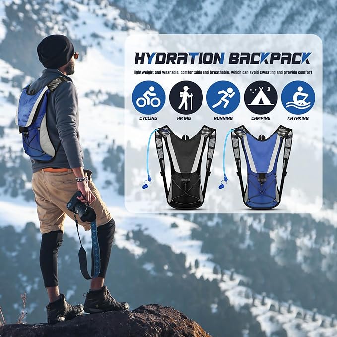 2 Pack Hydration Backpack Pack with 2L Water Bladder, Hiking Backpack with Hydration Bladder Water Rucksack Backpack Bladder Bag Cycling Bicycle Bike/Hiking Climbing Pouch