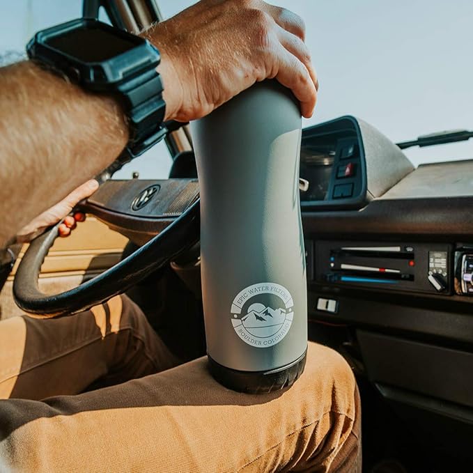 Epic Water Filters Vostok Stainless Steel Insulated Water Bottle and 75 Gallon Filter - Removes 99.99% of Water Impurities, 34oz,