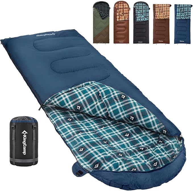 KingCamp Sleeping Bag for Adults, Cold Weather & Warm XL Big and Tall Flannel Sleeping Bags with Compression Sack Portable Waterproof Essentials Gear Accessories for Outdoor Camping