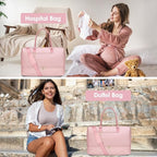 Travel Duffle Bag for Women Weekender Overnight Bag with Shoe Compartment with Gym with Wet Pocket for Labor and Delivery 3 Pcs Set Pink