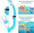 Kids Mask Fins Snorkel Set Snorkeling Packages, with Diving Mask, Snorkel, Adjustable Swim Fins, Mesh Bag, Anti-Fog Anti-Leak Snorkeling Gear for Kids for Snorkeling Swimming Diving