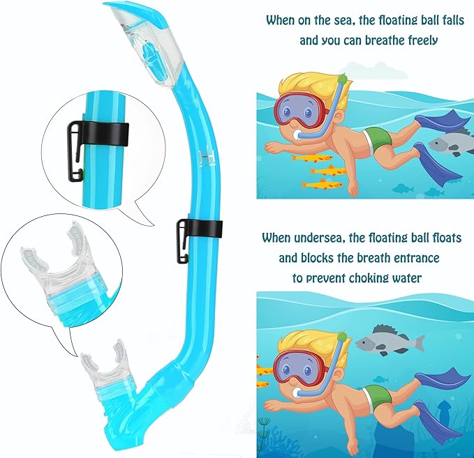 Kids Mask Fins Snorkel Set Snorkeling Packages, with Diving Mask, Snorkel, Adjustable Swim Fins, Mesh Bag, Anti-Fog Anti-Leak Snorkeling Gear for Kids for Snorkeling Swimming Diving