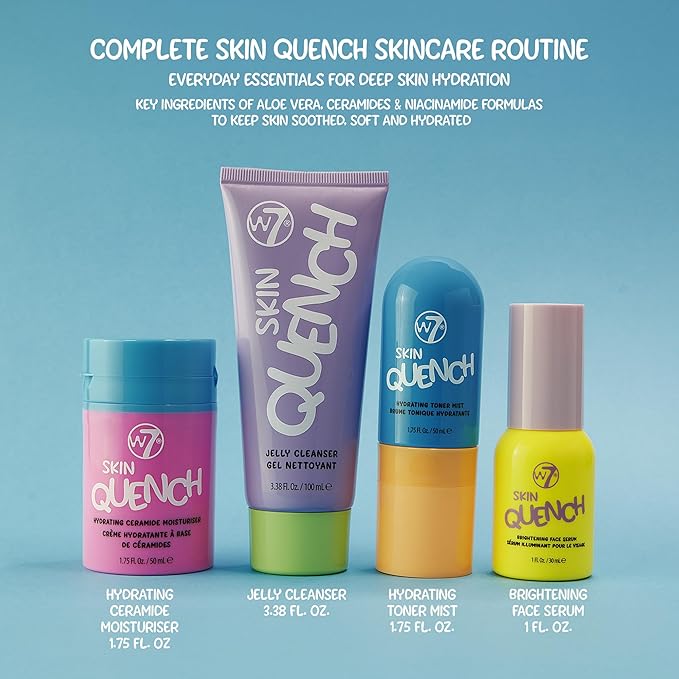 W7 Skin Quench Full Size Skincare Set - Hydrating Skincare Bundle with Aloe Vera & Ceramides - Complete & Long-Lasting Moisturizing At-Home Routine - Travel Friendly