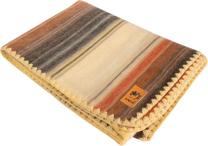 ALPAKITAS Alpaca Wool Blanket Throw | Large, Beautiful, Warm, Stripes | 64 x 45 inches | Ultra-Soft, Hypoallergenic and Breathable | Non-Itchy or Scratchy (Brown)
