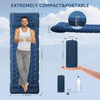 Sleeping Pad for Camping, Ultralight 4.7" Extra-Thick Inflatable Camping mat with Pillow Built-in Foot Pump, Compact Lightweight Air Mattress for Backpacking Hiking Car Travel Tent, Navy Blue