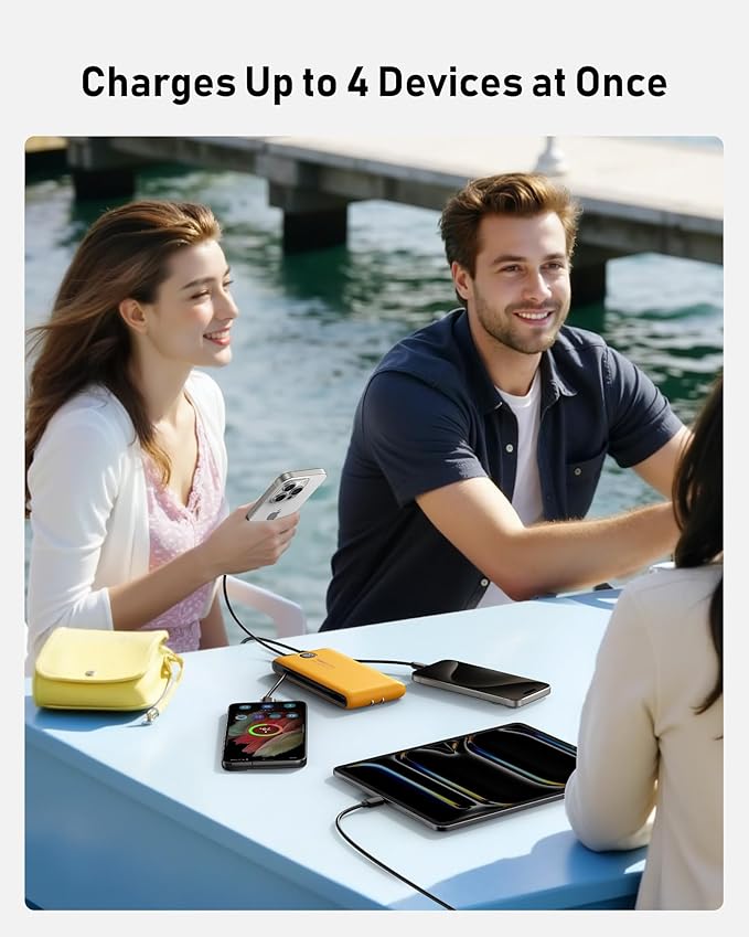 Portable Charger Power Bank Built in Cables and Wall Plug, 10000mAh iPhone Battery Pack Fast Charging, USB C External Slim Power Bank, Travel Essentials Compatible with iPhone 16 15 14 13 iPad, Yellow