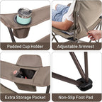 TIMBER RIDGE Oversized Folding Camping Chair for Adults, Support 550 LBS Heavy Duty with Cup Holder Side Pocket for Camp, Lawn, Picnic, Tan, 2 Pack